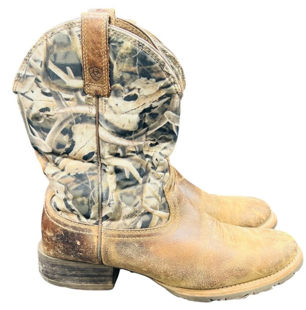 Ariat Mens 8.5 D Camo Distressed Leather Western Cowboy Work Boots Square Toe